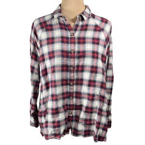 Juliana's Red Plaid Button Front Shirt Women's Long Sleeve Size L Large Cotton